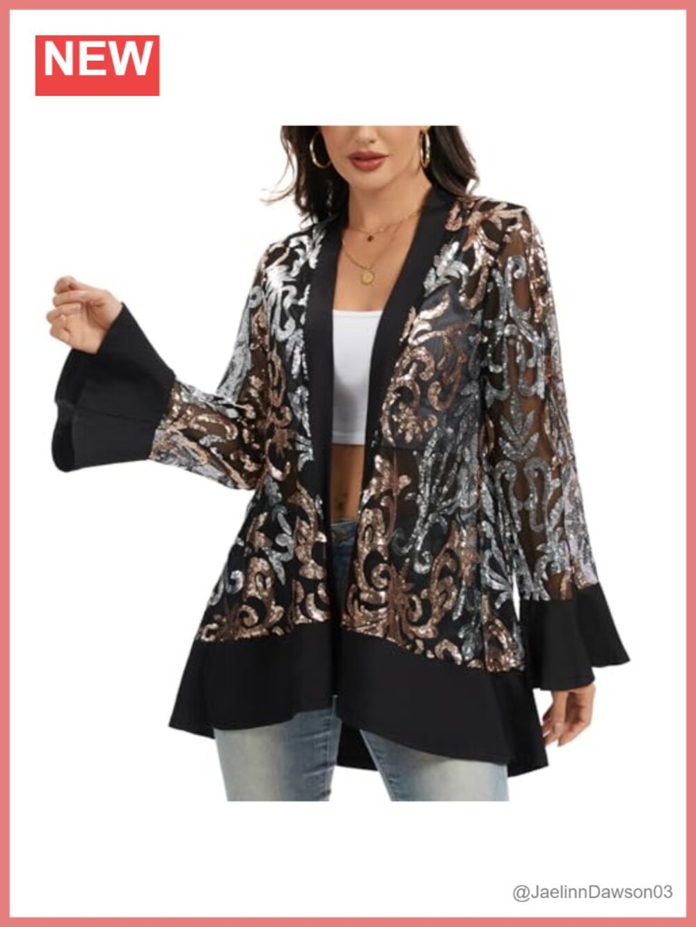 Sequin Lace Mesh Cardigan Open Front Trim Party Evening Layer